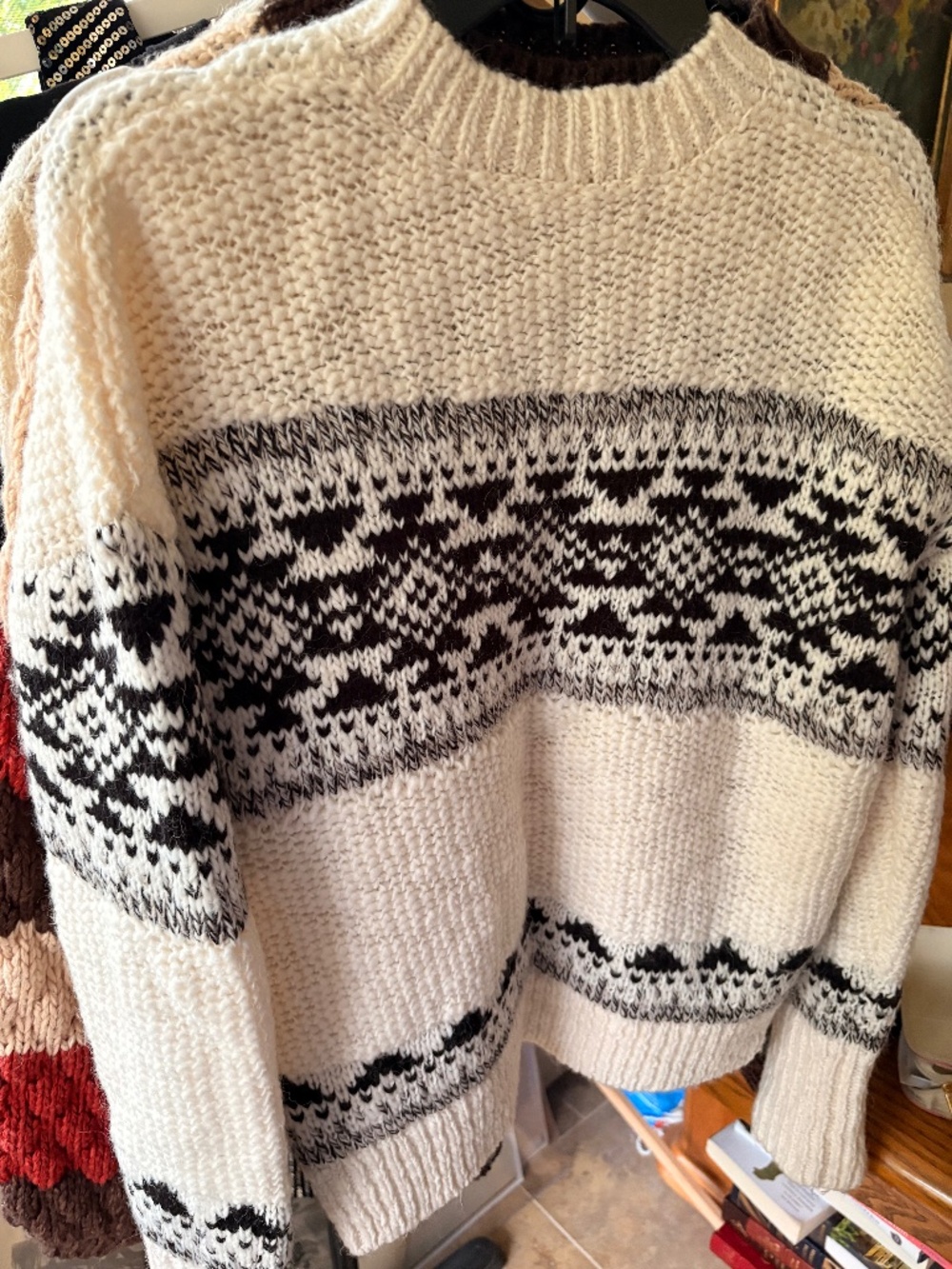 Lucky Brand Fair Isle Black White Cozy Boho Sweater in Size Small
